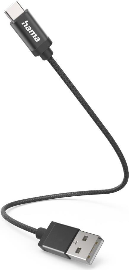 Hama Ladekabel, USB-A - USB-C, 0,2 m, Nylon, Schwarz (00201600)