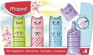 Maped Textmarker Mini PASTEL, 4er Blister Aufdruck von Figuren im Kawai-Design, Mini-Format, Keil - 1 Stück (743604)