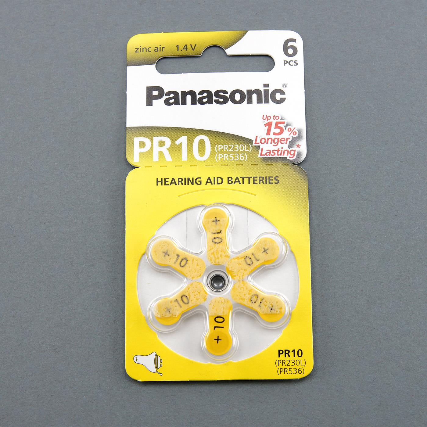 Panasonic Knopfzelle für Induktions-Ohrhörer, 1 Pack (Stück) = 6 Knopfzellen geeignet für Hörgeräte, sowie für Induktions-Ohrhörer(z.B. von Imtradex: RS7/8, Sepura: LD5, Phonak)In einem praktischen Spenderblister sind 6 einzelne Zink-Luft Hörgeräte-Batterien enthalten. (PR10/230H)