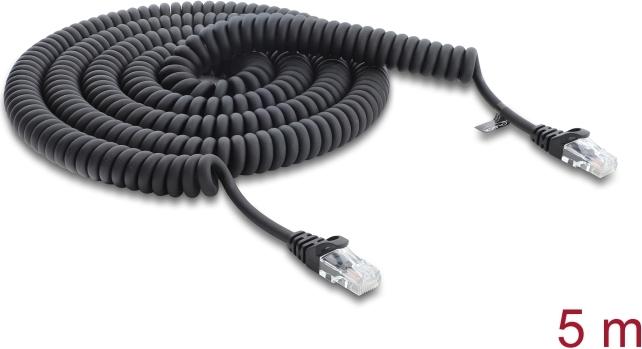Delock RJ45 Spiralkabel Stecker zu Stecker Cat.5e 5 m schwarz (88019)