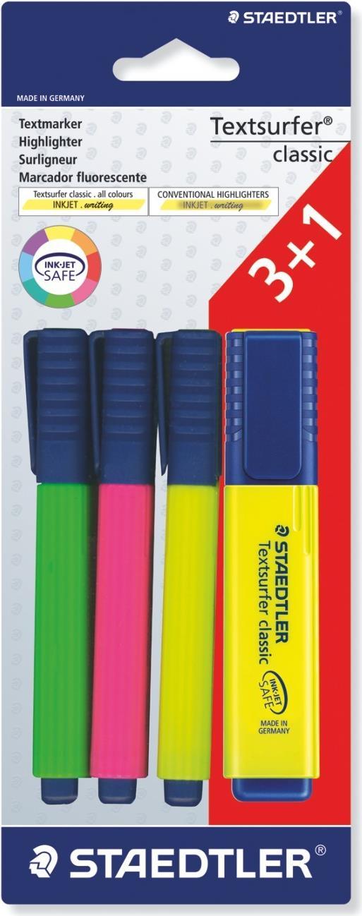 STAEDTLER "Textsurfer classic transluzent", 3 + 1 GRATIS Strichstärke: 1,0 - 5,0 mm, Keilspitze, lichtbeständig (364 A BK4D)