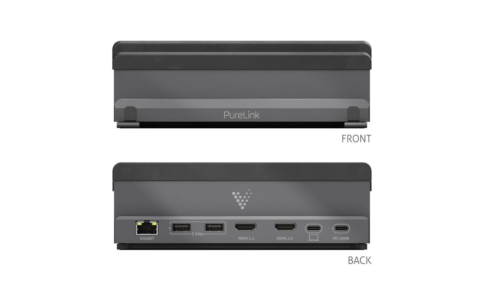 PureLink Vuelogic VL-DS100 USB-C Dockingstation mit Laptop-Ständer 100 W 8K Schwarz, Grau