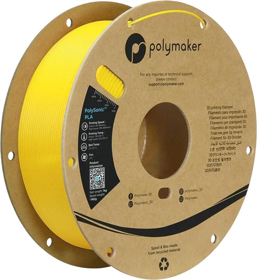 PLA HIGH SPEED 1,75mm YELLOW 1kg POLYMAKER POLYSONIC 3D FILAMENT (PA12006)
