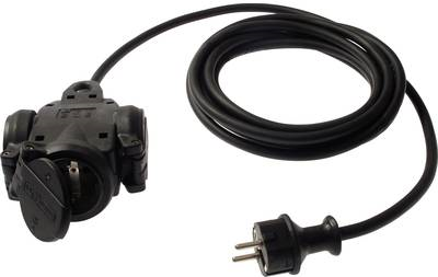 AS SCHWABE 3-fach Vollgummi-Verteilersteckdose mit drehbaren Klappdeckeln IP44 und Öse zum Aufhängen 5m H07RN-F 3G2,5 (60445)