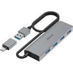 Hama USB-Hub, 4 Ports, USB 3.2 Gen1, 5 Gbit/s, inkl. USB-C-Adapter und Netzteil (00200138)