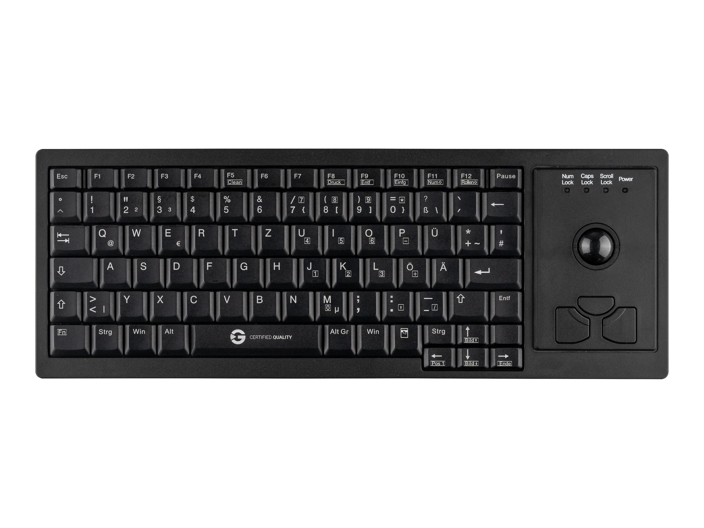 GETT CleanType Xtra Roll Kabelgebundene Tastatur USB QWERTZ Deutsch 75% TKL mit Trackball Schwarz