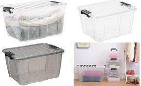 plast team Aufbewahrungsbox HOME BOX, 30 Liter, transparent Box mit Deckel, Material: PP, mit schwarzen Clipver - 1 Stück (22320803)