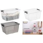 plast team Aufbewahrungsbox HOME BOX, 30 Liter, transparent Box mit Deckel, Material: PP, mit schwarzen Clipver - 1 Stück (22320803)