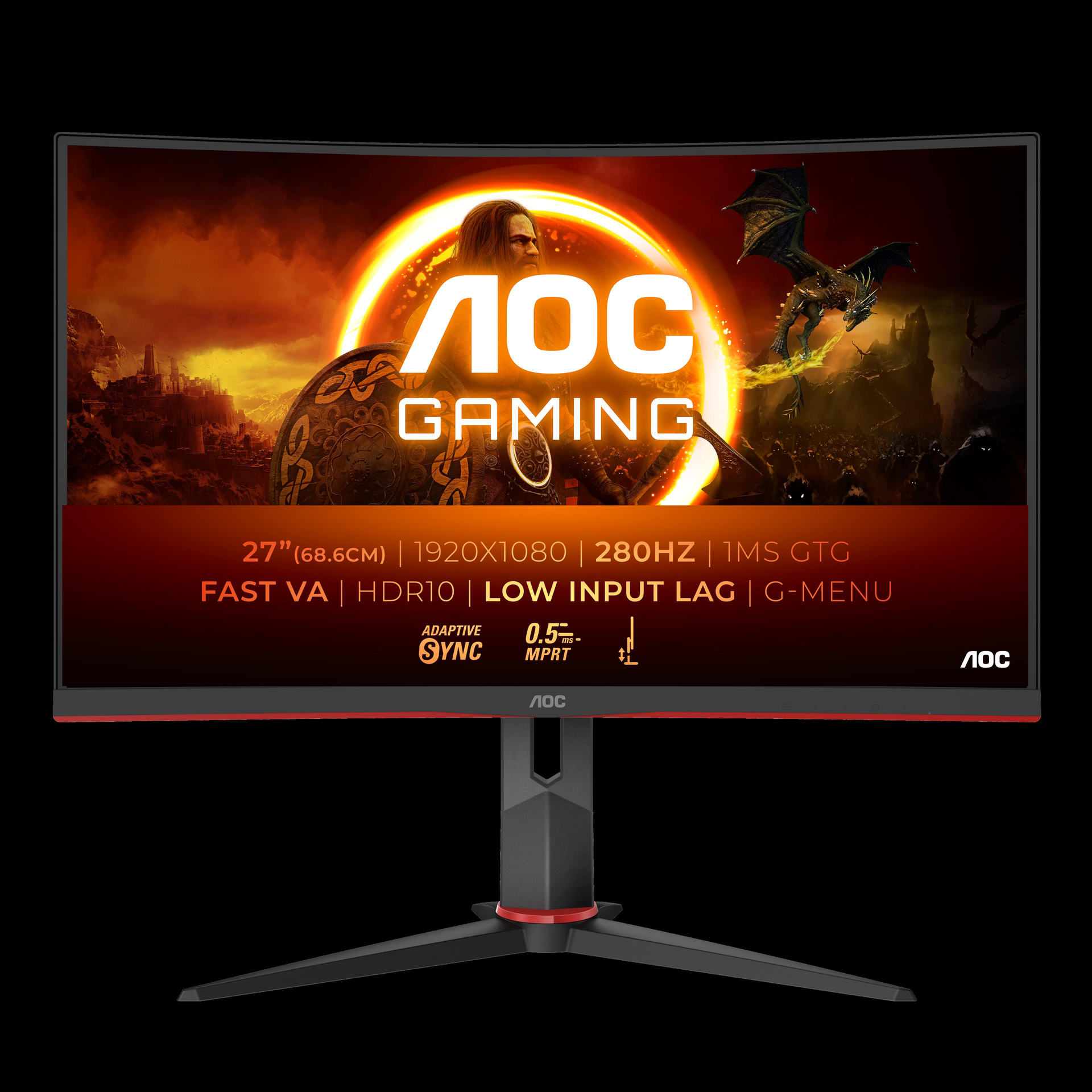 AOC G2 C27G2Z3/BK Gaming-Monitor 27" 1920 x 1080 Full HD 280 Hz Schwarz, Rot