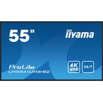iiyama ProLite LH5541UHS-B2, 139cm (55''), 4K, USB, Kit, schwarz TFT Monitor, 16:9, Bildschirmdiagonale: 139 cm (55''), Auflösung: 3840x2160 Pixel, VESA Mount (400x400 mm), Lautsprecher, Reaktionszeit: 8ms, Helligkeit 500cd, Blickwinkel 178/178°(H/V), Kontrast: 1200:1, Anschluß: USB, Audio, VGA, HDMI, inkl.: Kabel (HDMI), Netzteil, Netzkabel, Farbe: schwarz (LH5541UHS-B2)