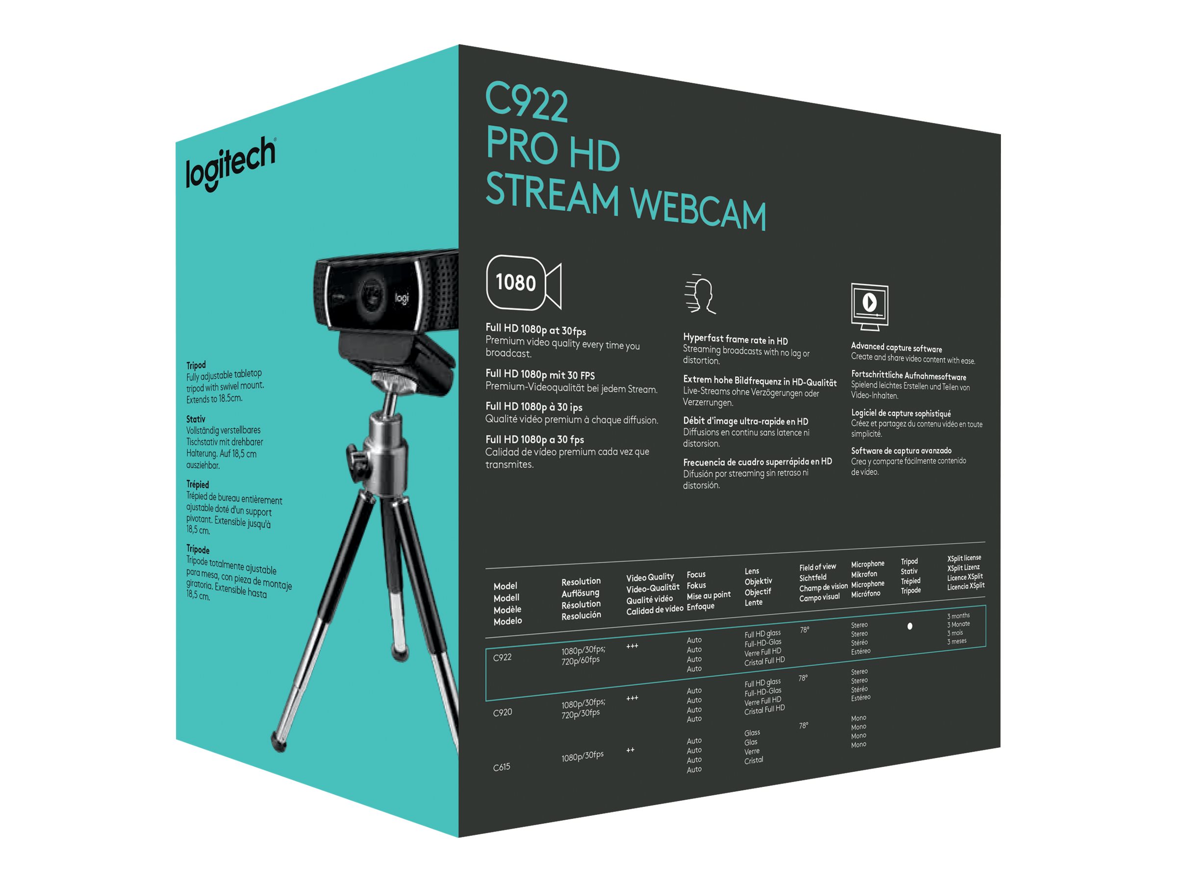 Logitech HD Pro Webcam C922 - Full HD Webcam Schwarz