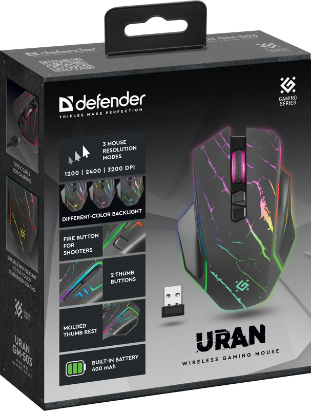 Defender URAN GM-503 Gaming-Maus kabellos 3200 DPI Rechtshänder Schwarz