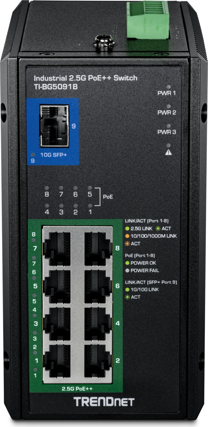TRENDnet TI-BG5091B Industrieller DIN-Rail Switch 9-Port 2.5G PoE++ mit 10G SFP+ (TI-BG5091B)