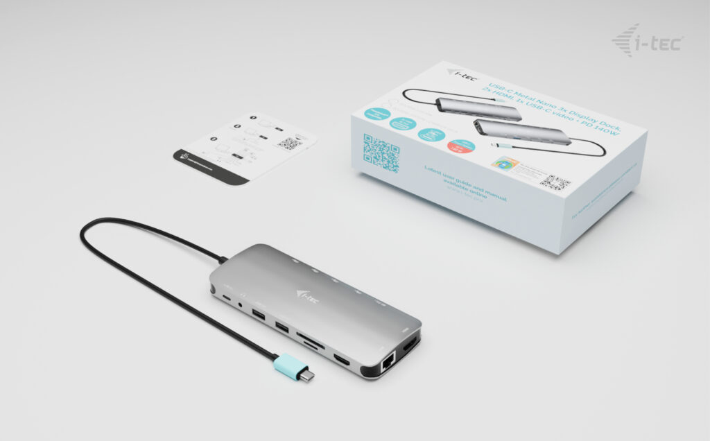 i-tec USB-C Metal Nano Dock Dockingstation 2x HDMI USB-C GLAN SD/microSD Power Delivery 140W Grau