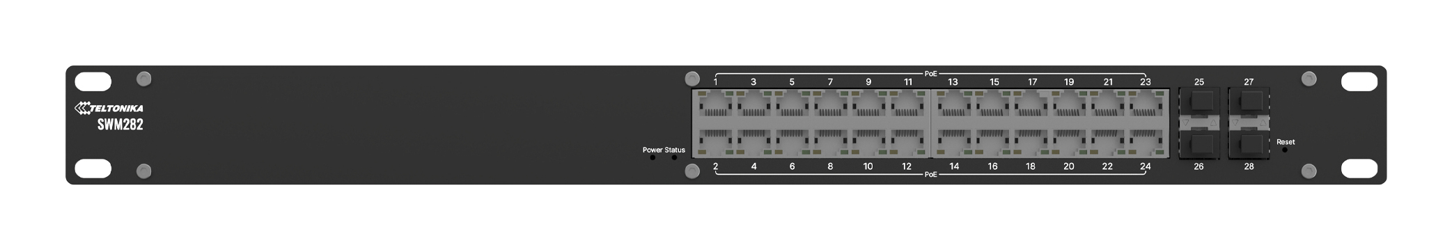 Teltonika SWM282 L2+ Managed Switch, 24x Gigabit PoE+, 4x SFP, Schwarz