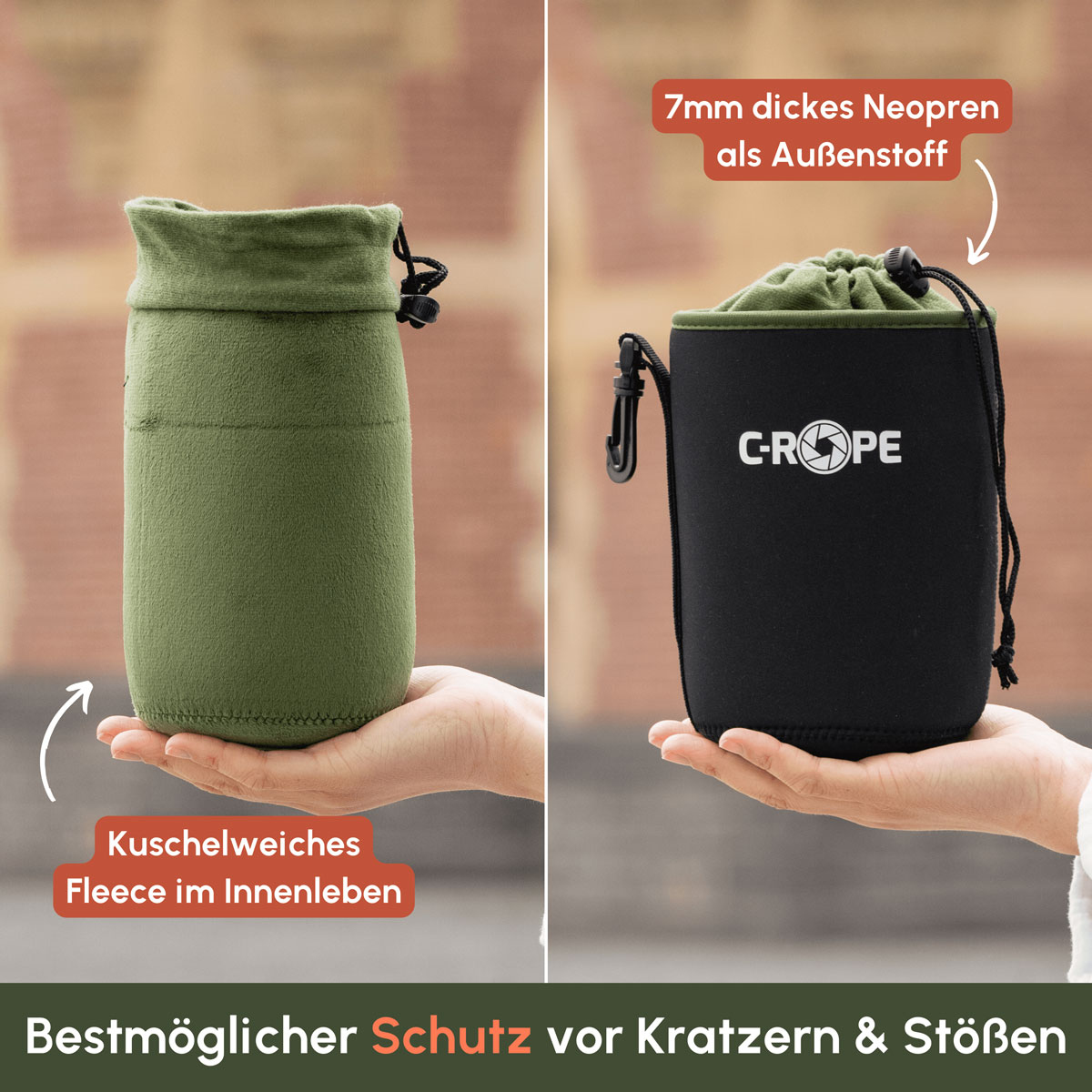 C-ROPE Objektivbeutel V2 S 10x9cm Schwarz, Grün
