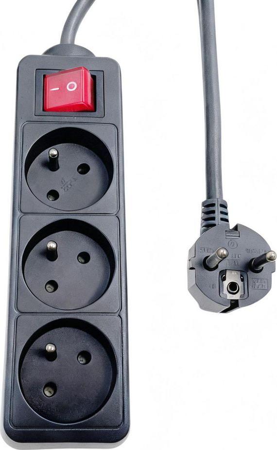 MicroConnect 3-way Power Strip on/off switch FR Type E 1.5m Black - Steckdosenleiste (MC-PSOO030150FRB)