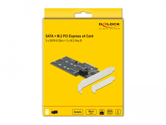 Delock Speicher-Controller 3x SATA + 2x M.2 Key B PCIe 3.0 x4 Low-Profile Schwarz