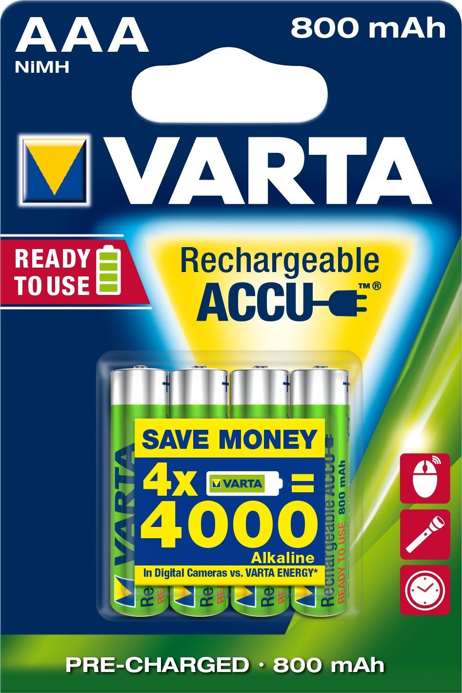 Varta Power Accu - Batterie 4 x AAA Typ NiMH 800 mAh (56703 101 404)
