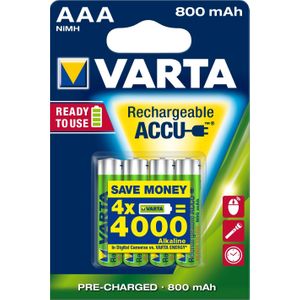 Varta Power Accu - Batterie 4 Stück AAA Typ NiMH 800 mAh (56703 101 404)