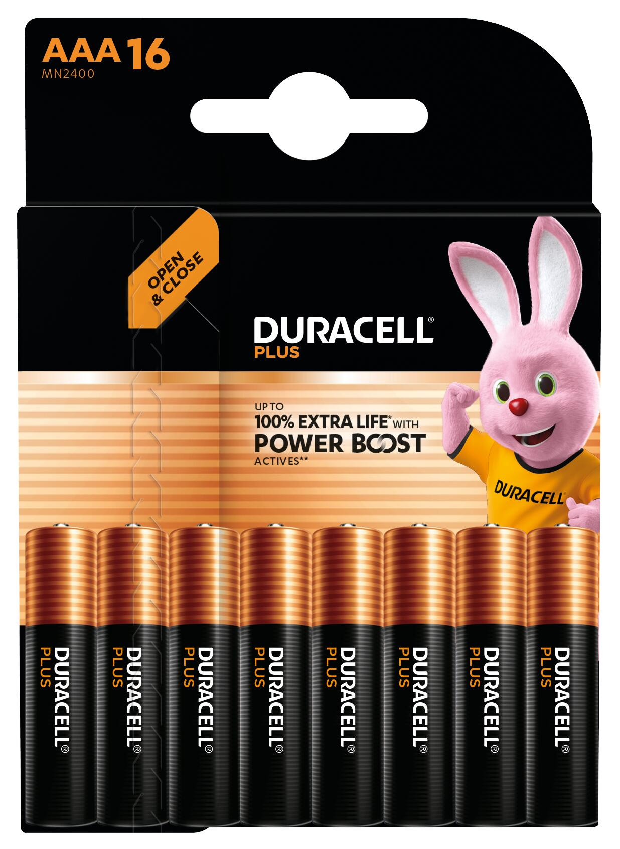 Duracell Plus Power Boost AAA Alkali 1,5 V 16er Pack Schwarz, Gold