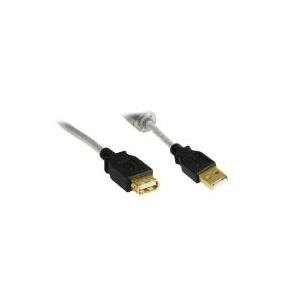 Verlängerung USB 2.0 High Quality mit Ferritkern und Goldkontakten, transparent, 5m, Good Connections® (2511-5TQ)