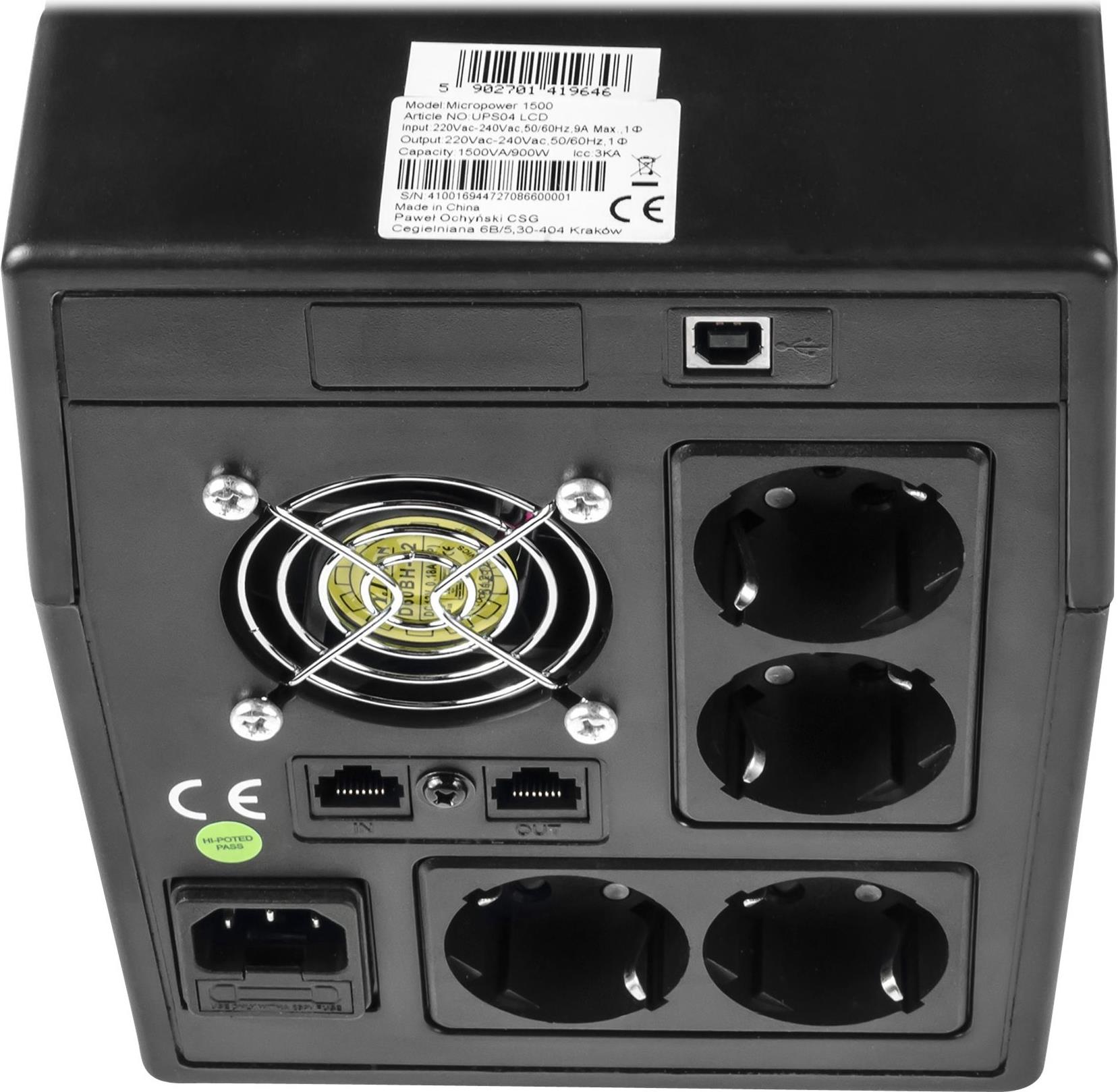 Green Cell UPS Micropower 1500VA 1500 VA 900 W Schwarz