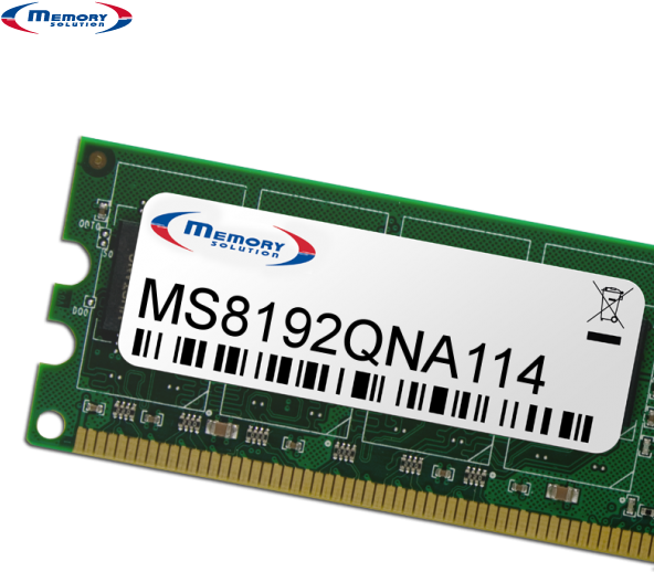 Memory Solution MS8192QNA114. RAM-Speicher: 8 GB, Speicherkanäle: Dual. Kompatible Produkte: QNAP TVS-EC2408U-SAS-RP R2 (RAM-8GDR3-LD-1600)