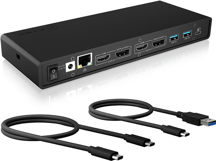 ICY BOX IB-DK2245AC Dockingstation USB-C / Thunderbolt 3 2x HDMI 2x DisplayPort Gigabit Ethernet Schwarz