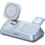 UGREEN W711 MagFlow 3-in-1 magnetisches kabelloses Desktop Ladegerät Qi2 25W fuer iPhone, AirPods und Watch silber (55677)