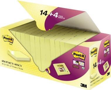 Post-it Haftnotiz Super Sticky 654-P14CY+4SSCY gelb 18 St./Pack. (654-P14CY+4SSCY)