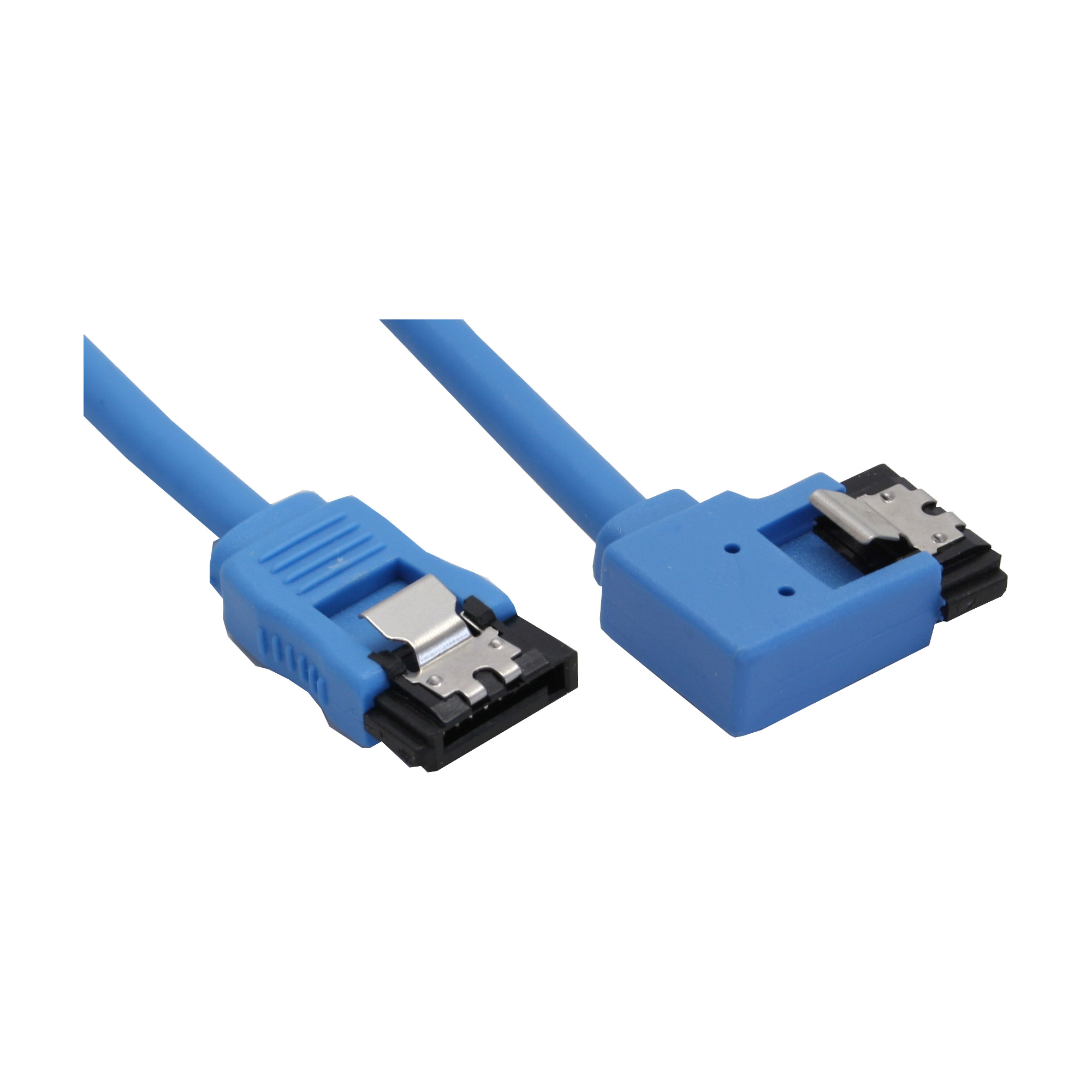 InLine SATA 6 Gb/s Anschlusskabel rund, links abgewinkelt, mit Lasche, 50 cm, Blau