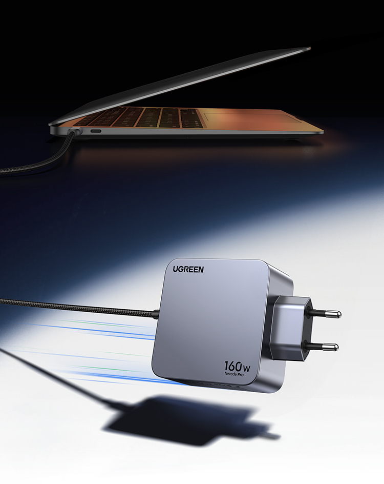 Ugreen Nexode Pro 160W GaN Ladegerät mit USB-C Kabel Grau