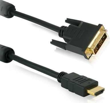 Helos Anschlusskabel, HDMI St./DVI-D 18+1 St., FULL HD, mit Ferrit, 1,0m schwarz DVI-D 18+1 Stecker , Single Link , 1920x1080 , 24kt. vergoldete Kontakte , FULL HD Ferrit-Filter , ROHS 2.0 und REACH-konform
