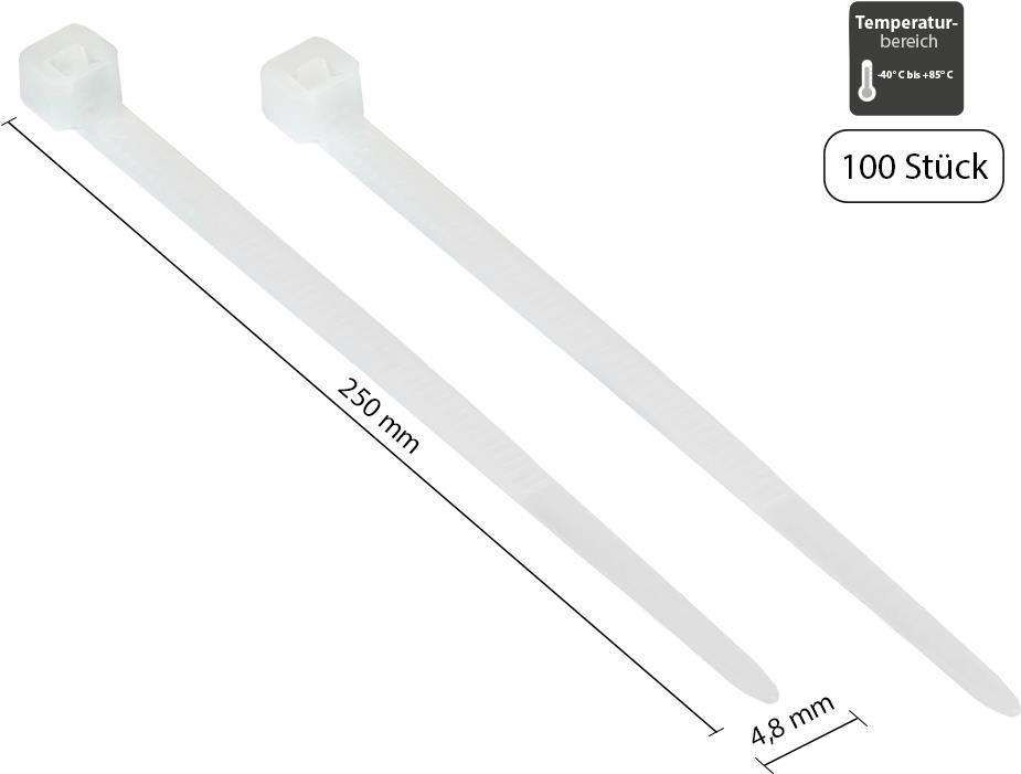 Kabelbinder 250 mm x 4,8 mm, transparent, UL, -40 °C bis +85 °C, 100 Stück, Good Connections (KAB-25T48)