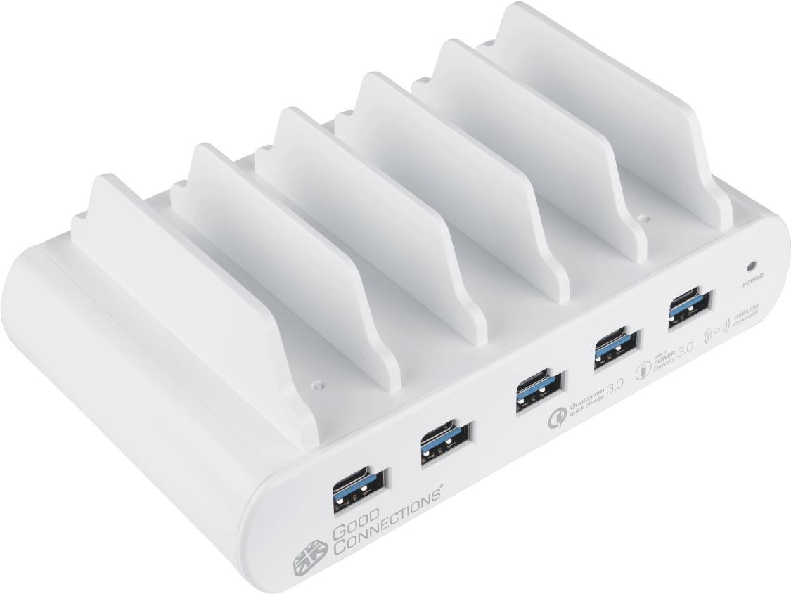 USB-Desktop-Schnellladestation 110W, 10-Port (5x USB-Câ„¢ und 5x USB-A), PD 3.0, QC 3.0, weiß, Good Co (PCA-D006W)