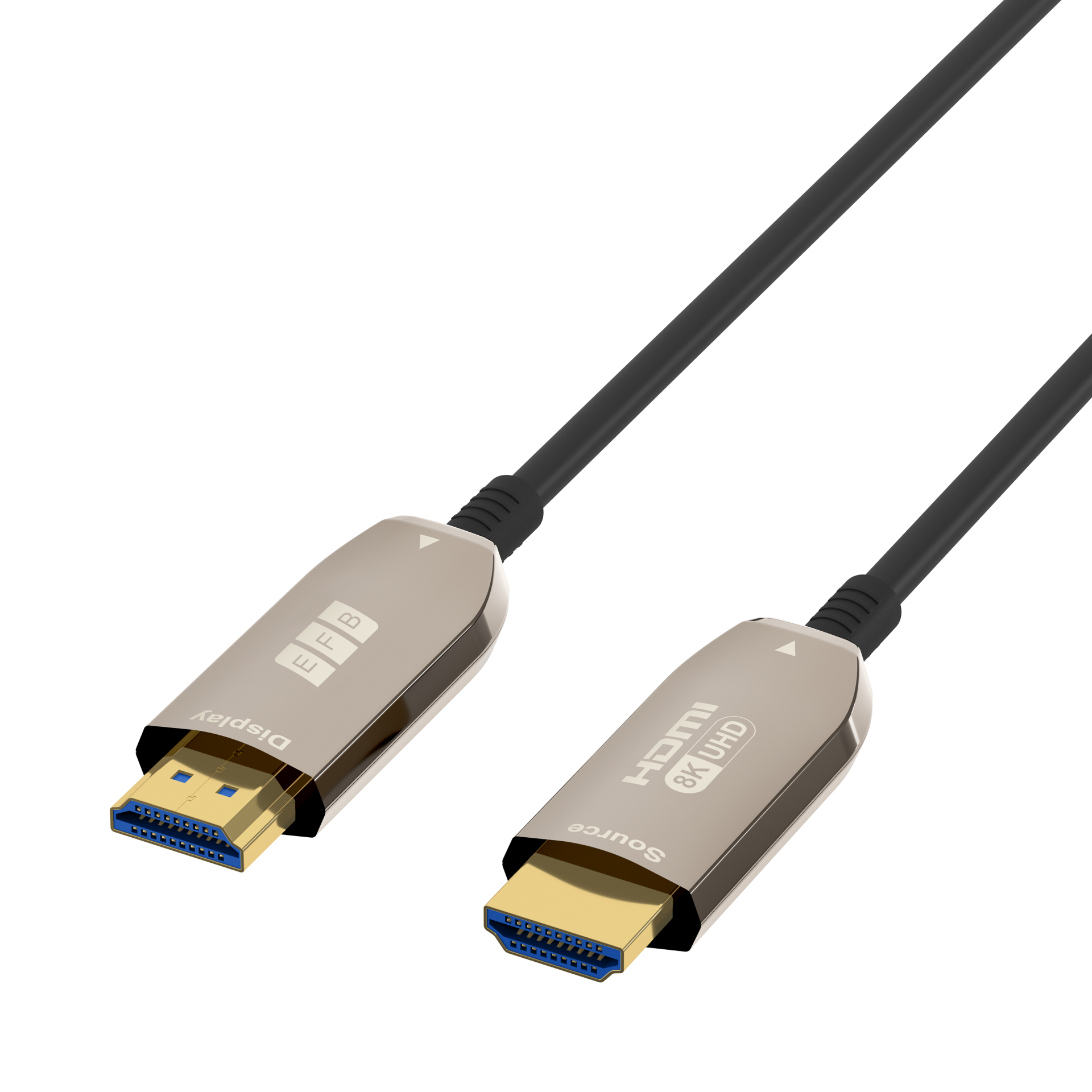 EFB Elektronik HDMI-21-00006 HDMI-Glasfaserkabel, AOC aktiv, 10 m, HDMI 2.1a, 48 Gbit/s, Schwarz, Edelstahl