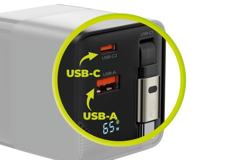 Mobile Origin MO-65WDCH-PW2 65W GaN Ladegerät USB-C 75 cm Schwarz