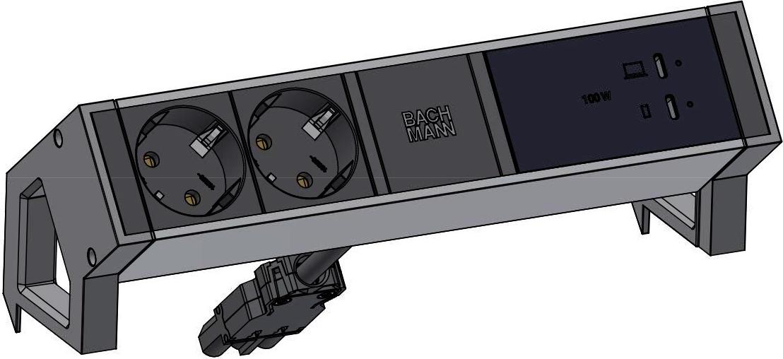 BACHMANN DESK2 2xCEE7/3 USB Schwarz USB Charger C/C 100W GST18 0,2m (BM0025224)