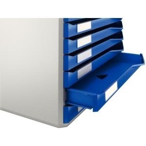Esselte-Leitz LEITZ Schubladenbox Formular-Set, 10 Schübe, lichtgrau/blau für Format DIN A4, Schubladen mit Auszugsstopp, auto - 1 Stück (5281-00-35)