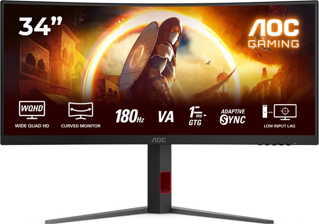 AOC CU34G4, Gaming-Monitor - (86.4 cm (34 Zoll), schwarz (matt), WQHD, Fast-VA, Curved, Adaptive-Sync, AMD FreeSync Premium, 180Hz Panel) [Energieklasse F] (CU34G4) (geöffnet)