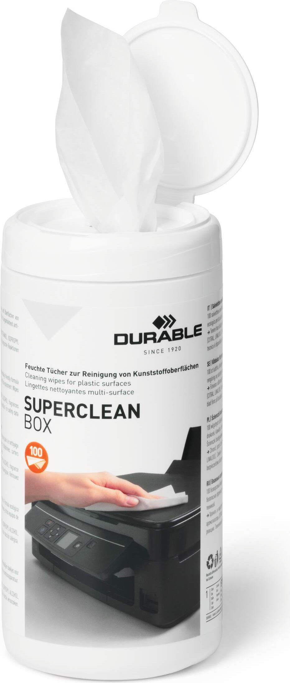 DURABLE Superclean Box Reinigungstücher 100 Stück Weiß