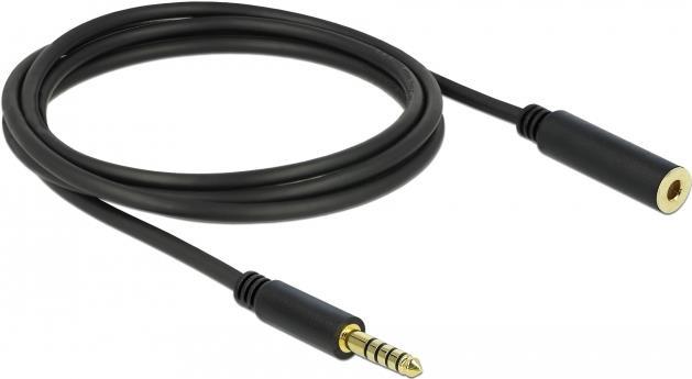 Delock Verlängerungskabel Klinke 4,4 mm 5 Pin Stecker zu Buchse 2 m schwarz (85797)