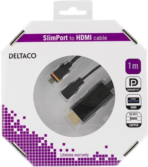 Deltaco SLIM-1002-K Videokabel-Adapter 1 m HDMI + USB Schwarz (SLIM-1002-K)