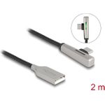 Delock USB 2.0 Kabel Typ-A Stecker zu USB Type-C™ Stecker gewinkelt mit LED und Schnellladefunktion 60 W 2 m (80767)