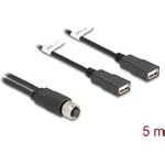 Delock M12 Kabel A-kodiert 8 Pin Buchse zu 2 x USB 2.0 Typ-A Buchse 5 m schwarz (60652)