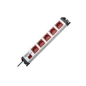 Kopp Steckdosenleiste mit ÜSS, rot/grau, 5-fach, 5xSchuko, mit Schalter, 1,4m Zuleitung (227720019)