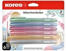 Kores Textmarker "Glitter", Stiftform, 6er Set Keilspitze: 3-5 mm, leuchtende Glitzerfarben, ideal - 1 Stück (TM36300)