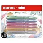 Kores Textmarker "Glitter", Stiftform, 6er Set Keilspitze: 3-5 mm, leuchtende Glitzerfarben, ideal - 1 Stück (TM36300)