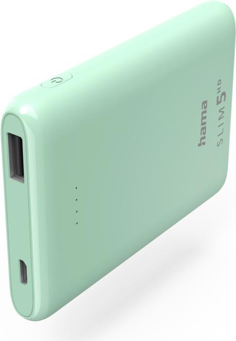 Hama Power Pack SLIM 5HD 5000mAh, Ausgang: USB-A, Mintgrün (00201665)